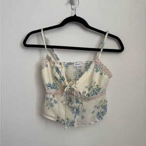La Hearts Cream Floral Lace-Trimmed Tie-Front Cami